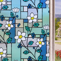 Pelicula Adesivo Eletrostatica Vidro Jateado Vitral Flores - 1