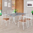 Ver imagem 1 de Conjunto Sala de Jantar Mesa Retangular 140x75cm Tampo Granito Ocre 6 Cadeiras Paraty Branco/C. Marrom