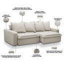 Ver imagem 4 de Sofá Retrátil Reclinável para Sala de Estar Living 215cm Vêneto F04 Veludo Bege - Lyam Decor
