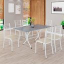 Ver imagem 1 de Conjunto Sala de Jantar Mesa Retangular 140x75cm Tampo Granito Ocre 6 Cadeiras Paraty Branco/Creme