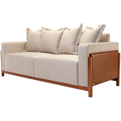 Sofá 03 Lugares para Sala de Estar 178 cm Khali B04 Linho Bege Couríssimo Whisky - Lyam Decor