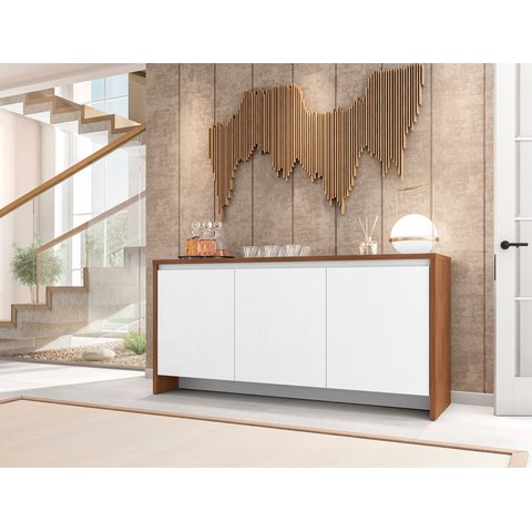 Buffet Madrid Design Moderno com Soft-close e Gaveta Interna - 4 Cores:cedro/branco