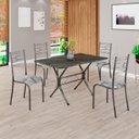 Ver imagem 1 de Conjunto Sala de Jantar Mesa Retangular 100x60cm Tampo Pedra Ardósia Indiana 4 Cadeiras Paraty