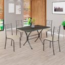 Ver imagem 1 de Conjunto Sala de Jantar Mesa Retangular 100x60cm Tampo Pedra Ardósia Indiana 4 Cadeiras Paraty