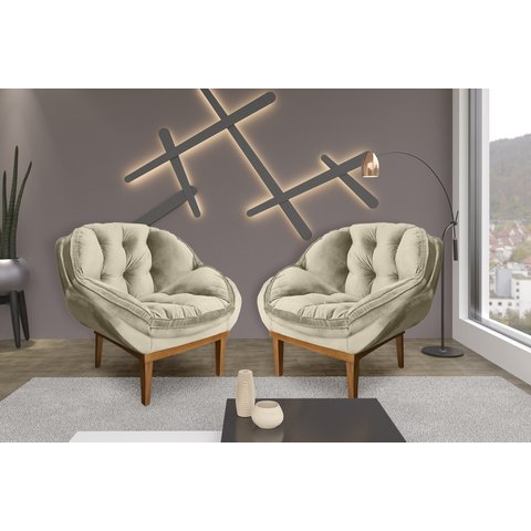 Kit 2 Poltronas Decorativa Marcela Veludo Bege
