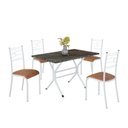 Ver imagem 2 de Conjunto Sala de Jantar Mesa Retangular 100x60cm Tampo Pedra Ardósia Indiana 4 Cadeiras Paraty Branco/C. Marrom