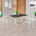 Ver imagem 1 de Conjunto Sala de Jantar Mesa Retangular 100x60cm Tampo Pedra Ardósia Indiana 4 Cadeiras Paraty Branco/Creme