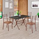 Ver imagem 1 de Conjunto Sala de Jantar Mesa Retangular 120x75cm Tampo Pedra Ardósia Indiana 4 Cadeiras Paraty Marrom/C.