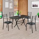 Ver imagem 1 de Conjunto Sala de Jantar Mesa Retangular 120x75cm Tampo Pedra Ardósia Indiana 4 Cadeiras Paraty Preto/Floral/Fosco