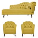 Ver imagem 3 de Kit Diva Recamier Diana 185cm Lado Esquerdo e 02 Poltronas Julia Suede Amarelo