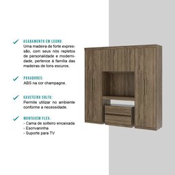 Guarda Roupa Casal 6 Portas, 2 Gavetas, Painel de TV 32 Polegadas e Gaveteiro Porto Móveis Carraro  - 5