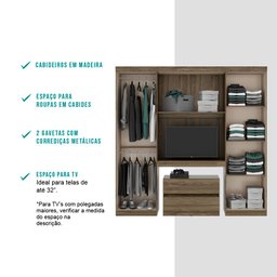 Guarda Roupa Casal 6 Portas, 2 Gavetas, Painel de TV 32 Polegadas e Gaveteiro Porto Móveis Carraro  - 6