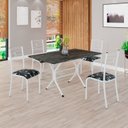 Ver imagem 1 de Conjunto Sala de Jantar Mesa Retangular 120x75cm Tampo Pedra Ardósia Indiana 4 Cadeiras Paraty Branco/Preto Floral