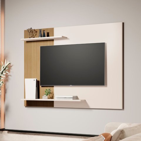 Painel de Tv Menfis Moderno 2 Prateleiras P/ Tvs de até 50":off White