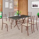 Ver imagem 1 de Conjunto Sala de Jantar Mesa Retangular 140x75cm Tampo Pedra Ardósia Indiana 6 Cadeiras Paraty Marrom/Creme