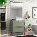 Ver imagem 1 de Gabinete para Banheiro com Tampo Cuba e Espelheira Organica 80cm Retro Mdf Verde Milano - On Móveis