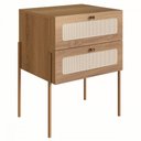 Ver imagem 2 de Mesa de Cabeceira 2 Gavetas Palhinha Pés Metálicos 28933 Oslo Artesano - Hanover/dourado