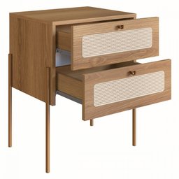 Mesa de Cabeceira 2 Gavetas Palhinha Pés Metálicos 28933 Oslo Artesano - Hanover/dourado - 3
