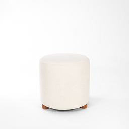 Puff Turim Decorativo Tecido Linho Banqueta Redondo Pés de Madeira - 1