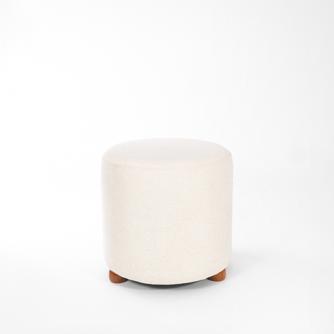 Puff Turim Decorativo Tecido Linho Banqueta Redondo Pés de Madeira