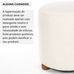Puff Turim Decorativo Tecido Linho Banqueta Redondo Pés de Madeira - 6