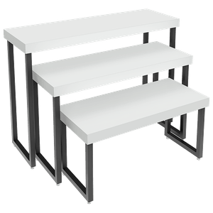 Trio De Mesas Expositoras Para Loja MDF Comac - Branco/Preto