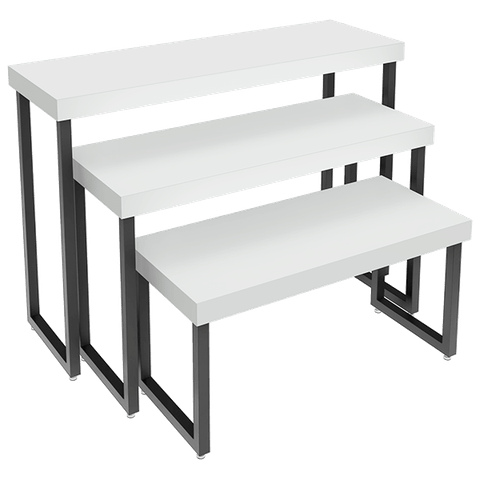 Trio De Mesas Expositoras Para Loja MDF Comac - Branco/Preto