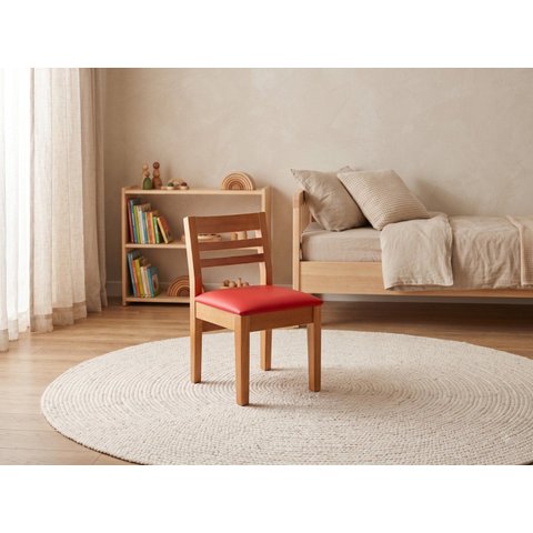 Cadeira Infantil Montessori Madeira Maciça Assento Estofado Vermelho Rbm