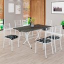 Ver imagem 1 de Conjunto Sala de Jantar Mesa Retangular 140x75cm Tampo Pedra Ardósia Indiana 6 Cadeiras Paraty Branco/Preto Floral