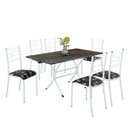 Ver imagem 2 de Conjunto Sala de Jantar Mesa Retangular 140x75cm Tampo Pedra Ardósia Indiana 6 Cadeiras Paraty Branco/Preto Floral