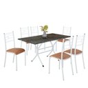 Ver imagem 2 de Conjunto Sala de Jantar Mesa Retangular 140x75cm Tampo Pedra Ardósia Indiana 6 Cadeiras Paraty Branco/C. Marrom