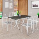 Ver imagem 1 de Conjunto Sala de Jantar Mesa Retangular 140x75cm Tampo Pedra Ardósia Indiana 6 Cadeiras Paraty Branco/Paraopeba
