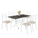Ver imagem 2 de Conjunto Sala de Jantar Mesa Retangular 140x75cm Tampo Pedra Ardósia Indiana 6 Cadeiras Paraty Branco/Creme