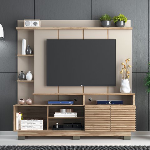 Estante para TV e Home Theater até 65 Polegadas 178,6CMX183CM 2 Portas Ripadas Bege