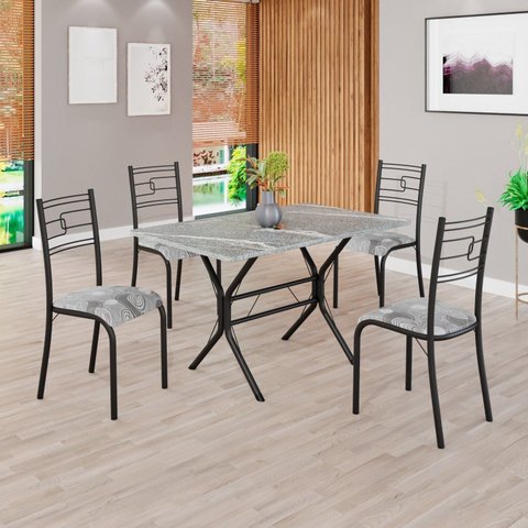 Conjunto Sala de Jantar Mesa Retangular 100x60cm Tampo Granito Topázio 4 Cadeiras Paraty Preto/Paraopeba/Fosco