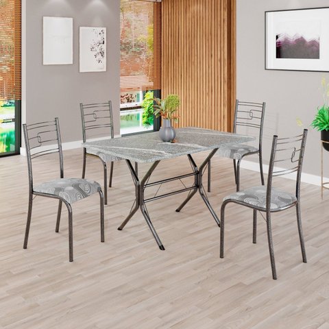 Conjunto Sala de Jantar Mesa Retangular 100x60cm Tampo Granito Topázio 4 Cadeiras Paraty Prata/Paraopeba/Mart