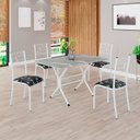 Ver imagem 1 de Conjunto Sala de Jantar Mesa Retangular 100x60cm Tampo Granito Topázio 4 Cadeiras Paraty Branco/Preto Floral