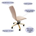 Ver imagem 2 de Cadeira Escritório Amanda em Linho Rosé Base Dourada com Regulagem de Altura Poltronas do Sul