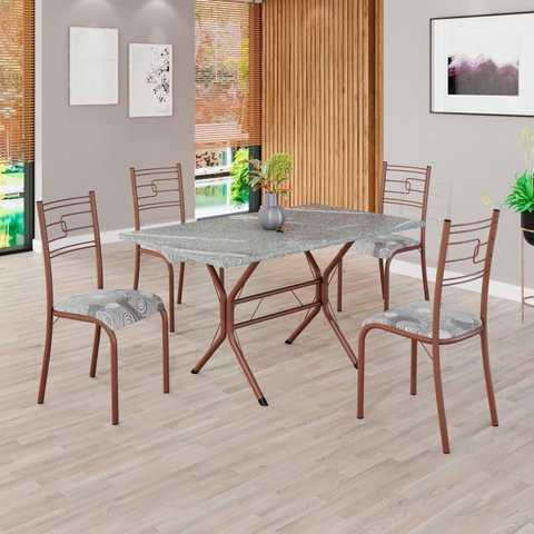 Conjunto Sala de Jantar Mesa Retangular 120x75cm Tampo Granito Topázio 4 Cadeiras Paraty Marrom/Paraopeba