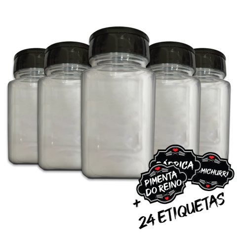 Pote Tempero Kit Potes+24 Etiquetas Adesivas Porta Condimento Q170