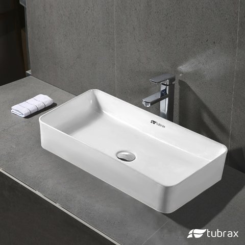 Cuba Banheiro Lavabo Em Louça Branca Sobrepor Retangular Tubrax