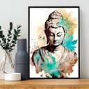 Ver imagem 2 de Quadro Decorativo Buda Aquarela Turquesa 24x18cm - com Vidro:madeira Preta