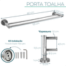 Suporte Porta Toalha Duplo Toalheiro Cromado 60cm Aço Inox Porta Toalha de Banho Acessorio Banheiro - 4