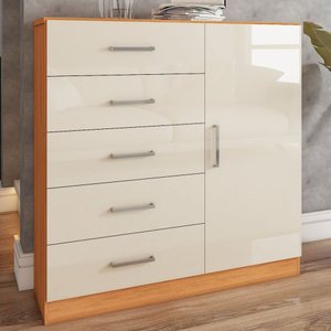 Cômoda Angra 5 Gavetas 1 Porta Cinamomo/off White - Panorama Móveis