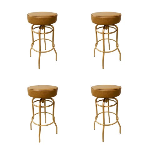 Banqueta Bar Altura 65cm Giratória Cor Dourado Fosco Assento Cor Caramelo Grosso Kit 4 Unidades Polt