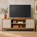 Ver imagem 1 de Rack para Sala de Estar TV 70 pol 2 Portas 160cm Pilar L05 Jequitibá Off White Fosco - Lyam Decor