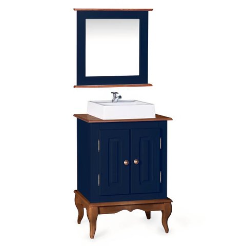 Gabinete para Banheiro 2 Portas com Cuba e Espelheira Dália 3057 - Azul Petróleo/imbuia Glazer