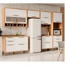 Ver imagem 1 de Cozinha Completa Modulada 100% MDF 6 Peças 11 Portas 6 Gavetas e Vidro 354cm Vicenza Espresso Móveis Branco/Amêndoa