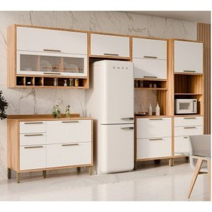 Cozinha Modulada Completa 6 Peças 11 Portas e Vidro Reflecta 354cm 100% Mdf Vicenza Espresso Móveis