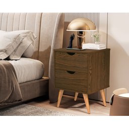 Mesa de Cabeceira Madri com 2 Gavetas - Pés Retrô em Madeira - Canela - 1